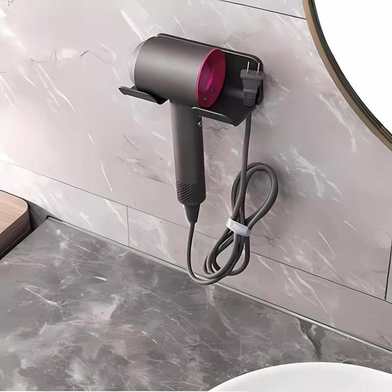 SUPTEC Universal Hair Dryer Holder, Blow Dryer Hanger Wall Mount for Hair Dryer Hook with Plug&Cord Organizer Self Adhesive for Cabinet Bathroom(1 Pack Black) - Image 5